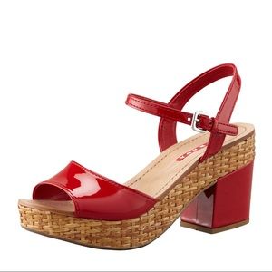 Prada Platform Sandals - Red Patent Leather/Wicker